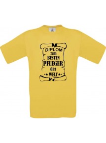 Männer-Shirt Diplom zum besten Pfleger der Welt, gelb, Größe L
