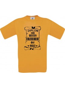 Männer-Shirt Diplom zum besten Erzieher der Welt, orange, Größe L
