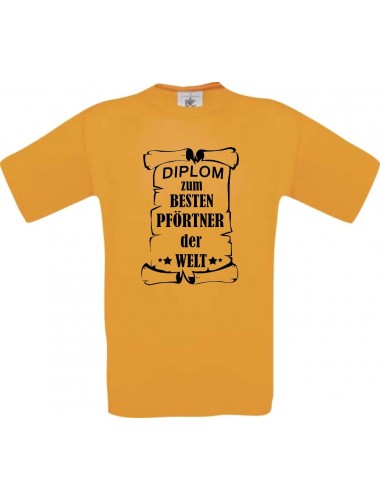 Männer-Shirt Diplom zum besten Pförtner der Welt, orange, Größe L