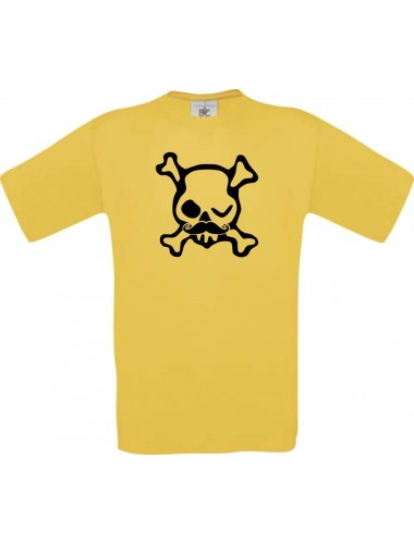 Unisex T-Shirt Skull NEONstyle Moustache, Kult, , Farbe gelb, Größe S