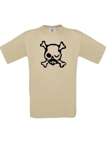 Unisex T-Shirt Skull NEONstyle Moustache, Kult, , Farbe khaki, Größe S