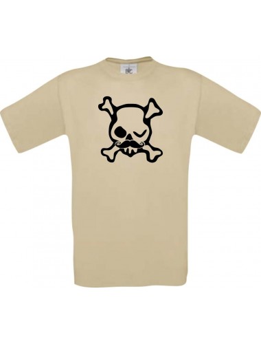 Unisex T-Shirt Skull NEONstyle Moustache, Kult, , Farbe khaki, Größe S