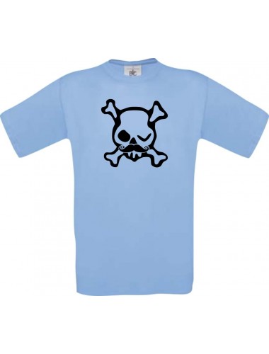 Unisex T-Shirt Skull NEONstyle Moustache, Kult, , Farbe hellblau, Größe S