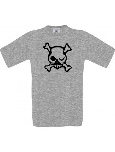 Unisex T-Shirt Skull NEONstyle Moustache, Kult, , Farbe sportsgrey, Größe S