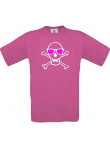 Unisex T-Shirt Skull NEONstyle Moustache, Kult, , Farbe fuchsia, Größe S