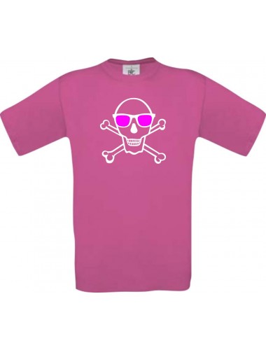 Unisex T-Shirt Skull NEONstyle Moustache, Kult, , Farbe fuchsia, Größe S