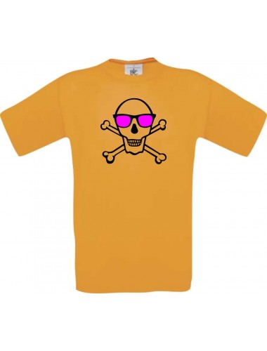 Unisex T-Shirt Skull NEONstyle Moustache, Kult, , Farbe orange, Größe S