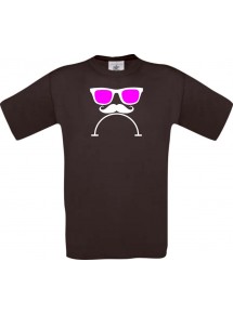 Unisex T-Shirt Sunglasses Moustache Bart and a bad Smiley, Kult, , Farbe braun, Größe S
