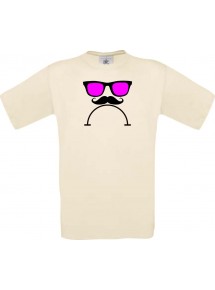 Unisex T-Shirt Sunglasses Moustache Bart and a bad Smiley, Kult, , Farbe natural, Größe S
