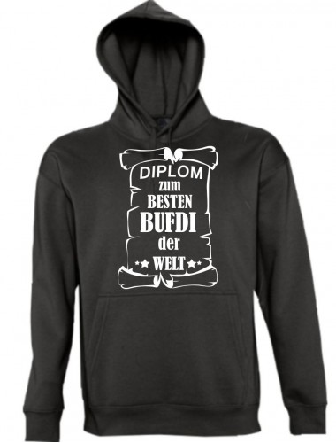 Kapuzen Sweatshirt  Diplom zum besten BUFDI der Welt, schwarz, Größe L