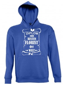 Kapuzen Sweatshirt  Diplom zum besten Florist der Welt, royal, Größe L