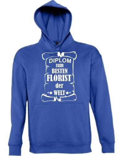 Kapuzen Sweatshirt  Diplom zum besten Florist der Welt, royal, Größe L