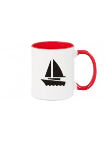 Kaffeepott Segelboot, Jolle, Skipper, Kapitän, rot