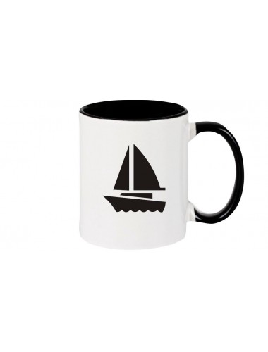 Kaffeepott Segelboot, Jolle, Skipper, Kapitän, schwarz