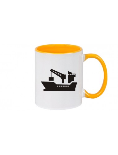 Kaffeepott Frachter, Seefahrt, Übersee, Skipper, Kapitän, gelb