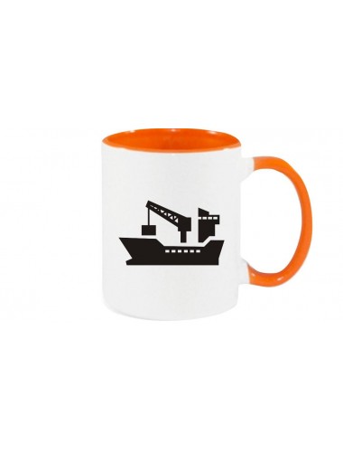 Kaffeepott Frachter, Seefahrt, Übersee, Skipper, Kapitän, orange