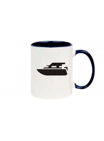 Kaffeepott Motorboot, Yacht, Boot, Skipper, Kapitän, blau