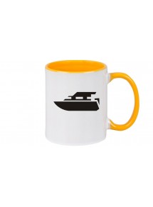 Kaffeepott Motorboot, Yacht, Boot, Skipper, Kapitän, gelb