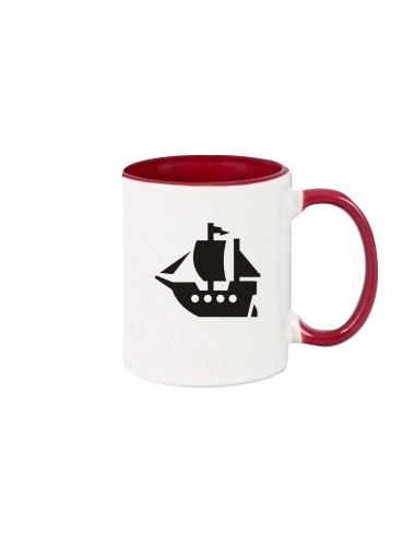 Kaffeepott Winkingerschiff, Boot, Skipper, Kapitän, burgundy
