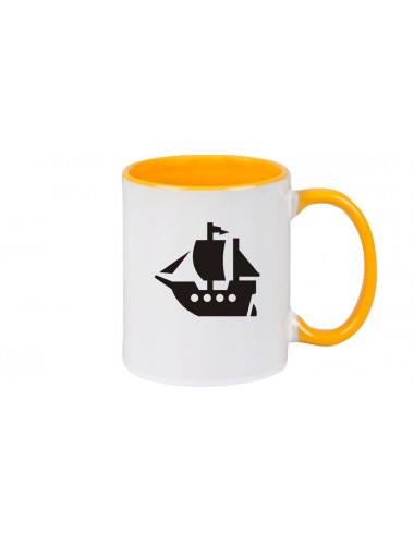 Kaffeepott Winkingerschiff, Boot, Skipper, Kapitän, gelb
