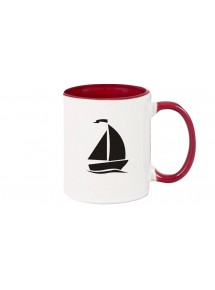 Kaffeepott Segelboot, Jolle, Skipper, Kapitän, burgundy