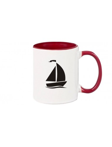 Kaffeepott Segelboot, Jolle, Skipper, Kapitän, burgundy