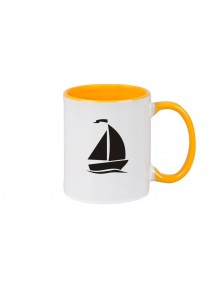Kaffeepott Segelboot, Jolle, Skipper, Kapitän, gelb