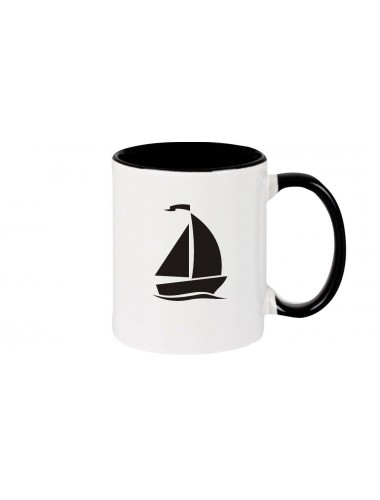Kaffeepott Segelboot, Jolle, Skipper, Kapitän, schwarz