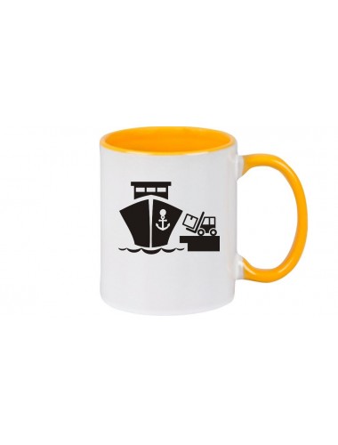 Kaffeepott Frachter, Übersee, Skipper, Kapitän, gelb
