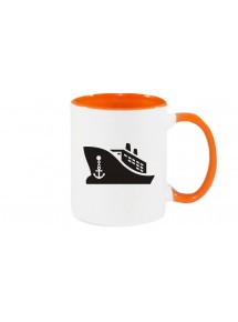 Kaffeepott Frachter, Übersee,Kreuzfahrt, Skipper, Kapitän, orange