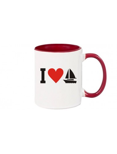 Kaffeepott I Love Segelboot, Kapitän, Skipper, burgundy