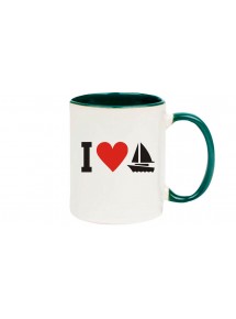 Kaffeepott I Love Segelboot, Kapitän, Skipper, gruen
