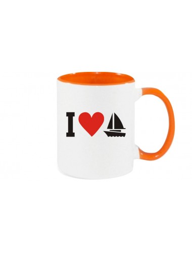 Kaffeepott I Love Segelboot, Kapitän, Skipper, orange