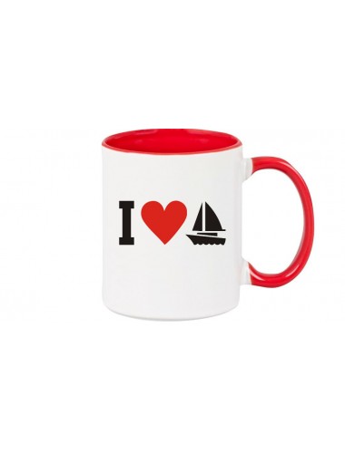Kaffeepott I Love Segelboot, Kapitän, Skipper, rot
