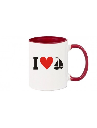 Kaffeepott I Love Segelboot, Kapitän, burgundy