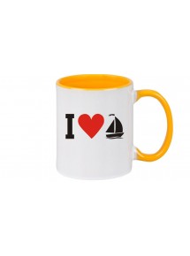 Kaffeepott I Love Segelboot, Kapitän, gelb