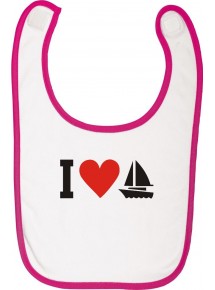 Babylatz I Love Segelboot, Kapitän, Skipper, rosa