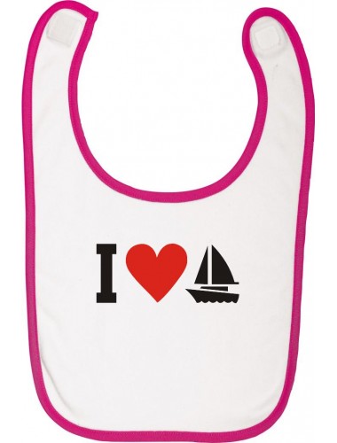Babylatz I Love Segelboot, Kapitän, Skipper, rosa
