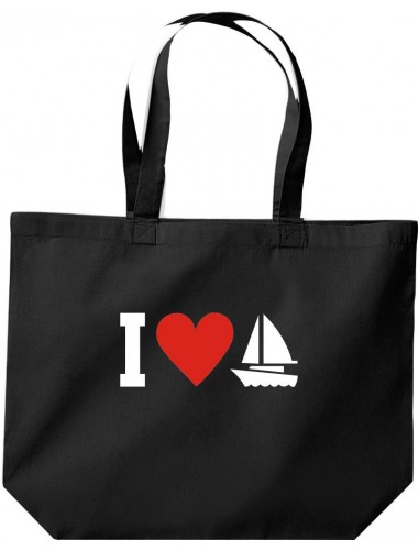 große Einkaufstasche, Shopper I Love Segelboot, Kapitän, Skipper, schwarz