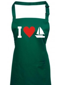 Kochschürze, I Love Segelboot, Kapitän, Skipper, bottlegreen