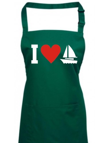 Kochschürze, I Love Segelboot, Kapitän, Skipper, bottlegreen