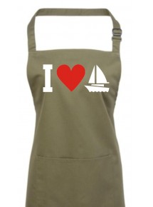 Kochschürze, I Love Segelboot, Kapitän, Skipper, olive