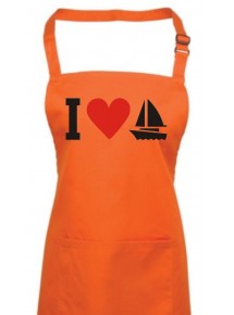 Kochschürze, I Love Segelboot, Kapitän, Skipper, orange