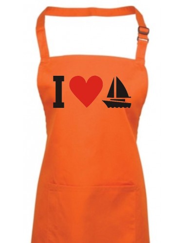 Kochschürze, I Love Segelboot, Kapitän, Skipper, orange