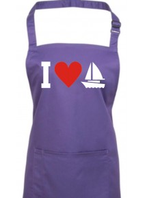Kochschürze, I Love Segelboot, Kapitän, Skipper, purple
