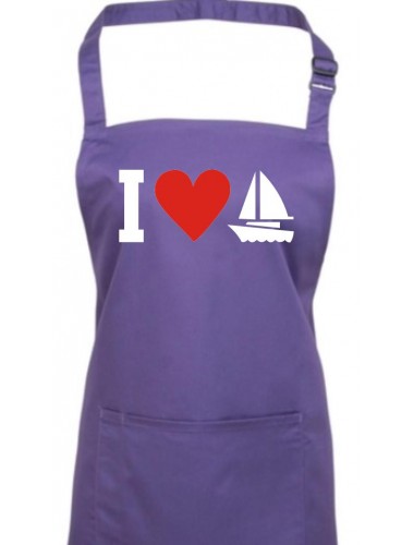 Kochschürze, I Love Segelboot, Kapitän, Skipper, purple