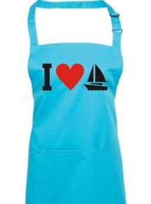 Kochschürze, I Love Segelboot, Kapitän, Skipper, turquoise