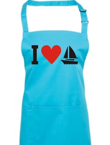 Kochschürze, I Love Segelboot, Kapitän, Skipper, turquoise