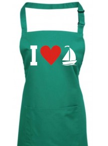 Kochschürze, I Love Segelboot, Kapitän, emerald