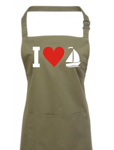 Kochschürze, I Love Segelboot, Kapitän, olive